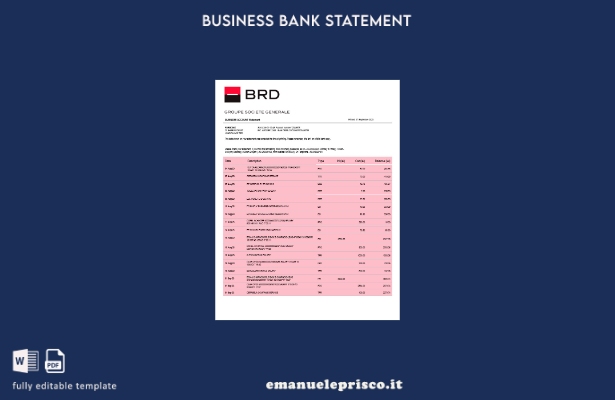 stile verificato BRD Estratto conto dell'organizzazione bancaria Modello Word e 
